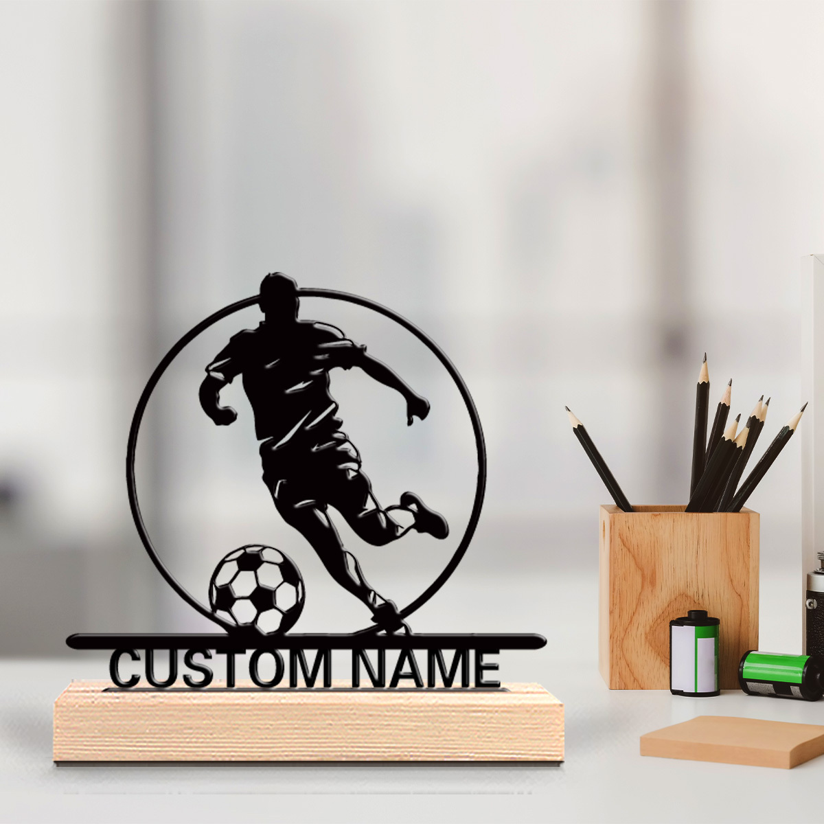 Personalized Engraved Gift - 맞춤형 축구 선수 금속 조각상 (이름